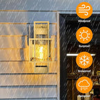 PARTPHONER Modern Outdoor Light Fixtures Dusk to Dawn Outdoor Lighting 2 Pack, 15" Exterior Wall Sconce Waterproof Outside Porch Light for House with Water Glass Black Brushed Gold