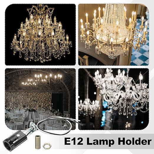 PATIKIL Candelabra Base Lamp Holder Light Socket, 10pcs UL Listed Keyless E12 Bulb Socket with 9.8" Wire Leads for E12 Incandescent LED Light Bulbs, 2.1" Tall