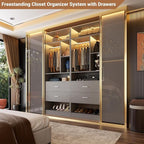 Freestanding 24" Closet System with 2 Wood Drawers, 2FT Small Closet Organizer System with 6 Shelves & Hanging Rod, Walk-in Closet Systems for Small Closets, Grey (24" L x 15" W x 80" H)