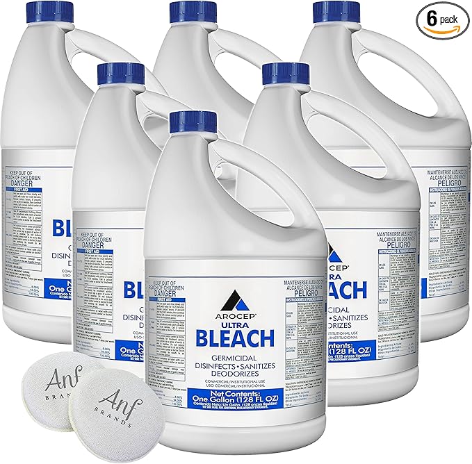 (6 Gallons) - Liquid Chlorine Bleach, for Laundry, Household and Commercial Cleaning, 1 Gallon Jugs