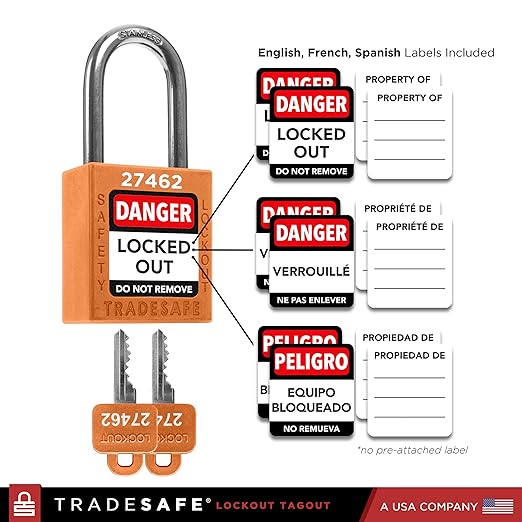 TRADESAFE Lockout Tagout Locks Set - 7 Orange Loto Locks, Lockout Locks Keyed Different, 2 Keys Per Lock, OSHA Compliant Lock Out Tag Out Padlocks, Safety Padlocks for Electrical Lockout Tag Out Kits