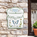Mailbox Wall Mount Mailboxes for Outside Vintage Mail Boxes for House Outside Metal Drop Box Antique Style Nostalgic Charm Home Decorative, Butterfly Pattern, White