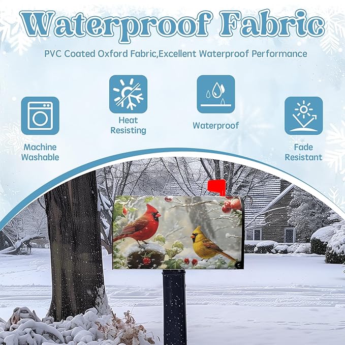 Winter Cardinal Bird Magnetic Mailbox Covers Christmas Branches Snow Mailbox Wraps Standard Size 21 X 18 Post Letter Box Covers Home Garden Outdoor Decorations