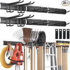 Garden Tool Organizer Wall Mount, 96 inches Tool Storage Rack with Adjustable Hooks, 600lbs Adjustable Heavy Duty Metal Hooks, Yard Shed Rack Holder System Hanging Rake Broom Mop Snowboard, Men Gift
