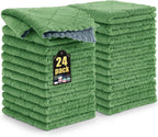 Mordimy 24 Pack Kitchen Cloths Dish Towels (10" x 10", Dark Grey & Grass Green), Super Soft and Absorbent Dish Cloths, Coral Velvet Microfiber Cleaning Cloth, Nonstick Oil Fast Dry Dishcloths