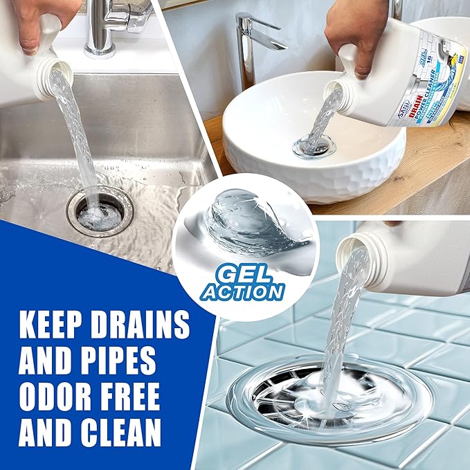 SANI 360° Drain Power Cleaner, Probiotic Enzyme Gel Formula, Odor eliminator, prevents clogs, Grease, Soap Scum, Save Money on Plumbing, Pipes and Septic safe, Made in the USA, 16 Uses, Lemon Scent