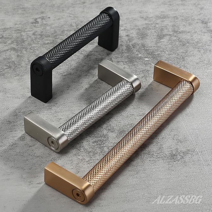 Alzassbg 10 Pack Satin Nickel Cabinet Pulls, 3 Inch(76mm) Hole Centers Cabinet Handles Kitchen Hardware Knurled Drawer Handle Pull AL3101SN