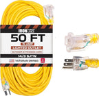 Iron Forge Cable Lighted Outdoor Extension Cord 50 ft - 14 Gauge 15 Amp Heavy Duty Power Extension Cords - SJTW - Great for Major Appliances, Power Tools, Garden Supplies - Yellow