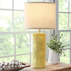 25.25" Ceramic Lamps Set of 2 for Living Room, Bedroom, Yellow Flower Table Lamps Set of 2 for Buffet, Ceramic Bedroom Lamp for Nightstand, Farmhouse Lamp for Console Table, Credenza
