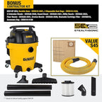 DEWALT 12 Gallon STEALTHSONIC Ultra Quiet Poly Wet Dry Vacuum, DXV12P-QTA Powerful Suction Noise Reduction Vac, 5.5 Peak HP Shop Vacuum for Jobsite/Workshop, Reduce Motor Noise, Yellow