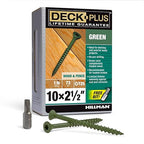 Deck Plus 2-1/2 Inch Epoxy Coated Exterior Wood and Fence Screws #10 x 2-1/2" Torx/Star Drive Included Coarse Thread, Outdoor Rust Resistant Decking Screw, Green, 1lb Box, 73 Pieces | 48401