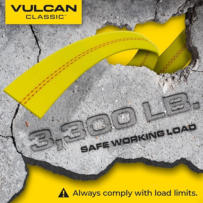 VULCAN Ultimate Axle Tie Down Kit - Classic Yellow Webbing - Includes (2) 22 Inch and (2) 36 Inch Axle Straps, (2) 96 Inch Snap Hook Ratchet Strap, and (2) 112 Inch Loop Tie Down Combinations