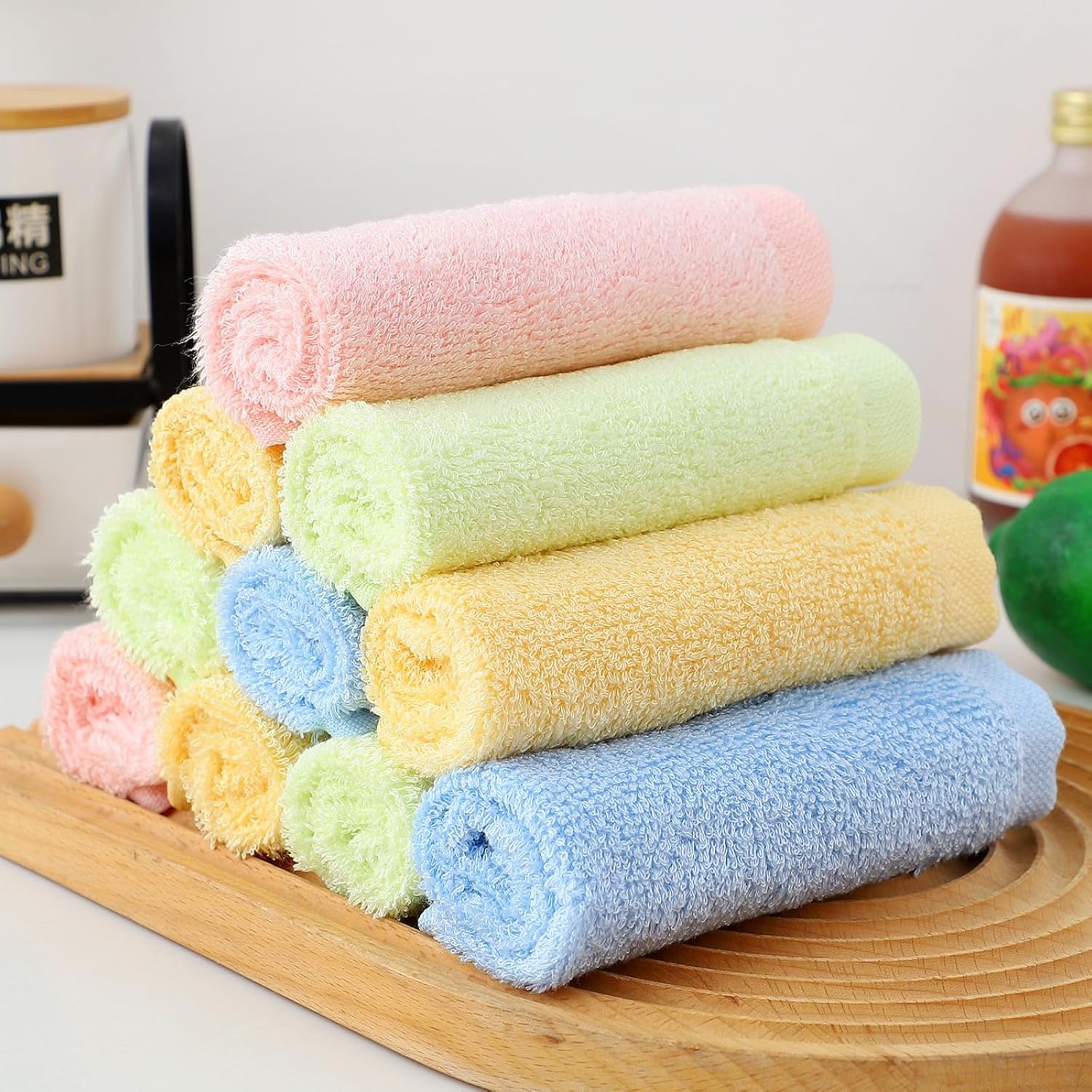 Bamboo Microfiber Cleaning Cloth-8Pcs Kitchen Wash Cloths,Wood Fiber Window Glass Rags,Micro Fiber Cloth for Cleaning Suitable for Dishes,Car Towel Rag Made From Baby Washcloths Material (multicolour)