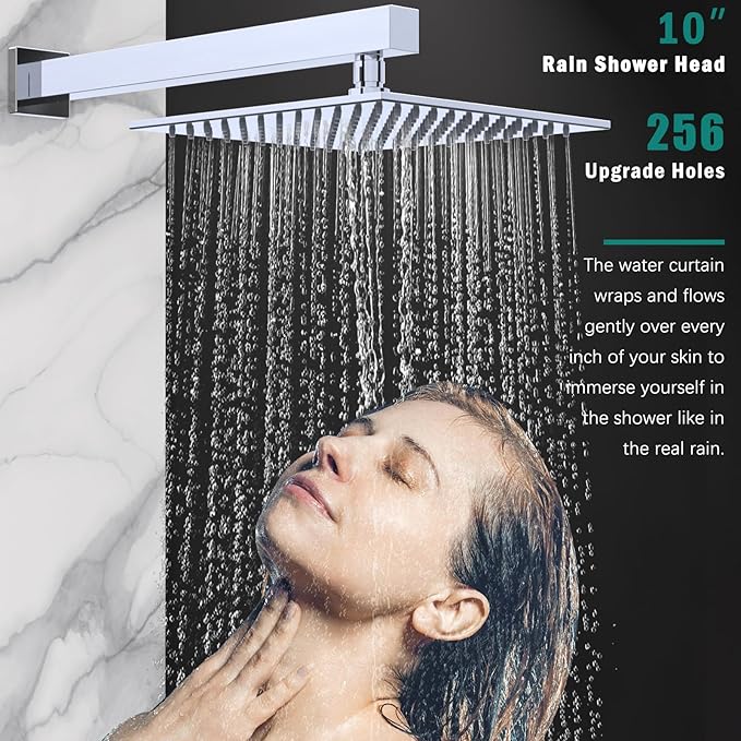 Enga Shower System Dual Shower Heads with 10+6" Dual Rain Shower Head with Handheld Spray for Two People, Wall Mount Shower Faucet Set with Valve Kit, Chrome