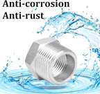 2 Pcs 304 Stainless Steel Reducer Hex Bushing, 3/4" Male NPT to 1/4" Female NPT（3/4"MNPT - 1/4"FNPT） Pipe Fitting Hex Bushing, Heavy Duty Pipe Fitting Reducer Adapter (3/4"mnpt -1/4" fnpt)