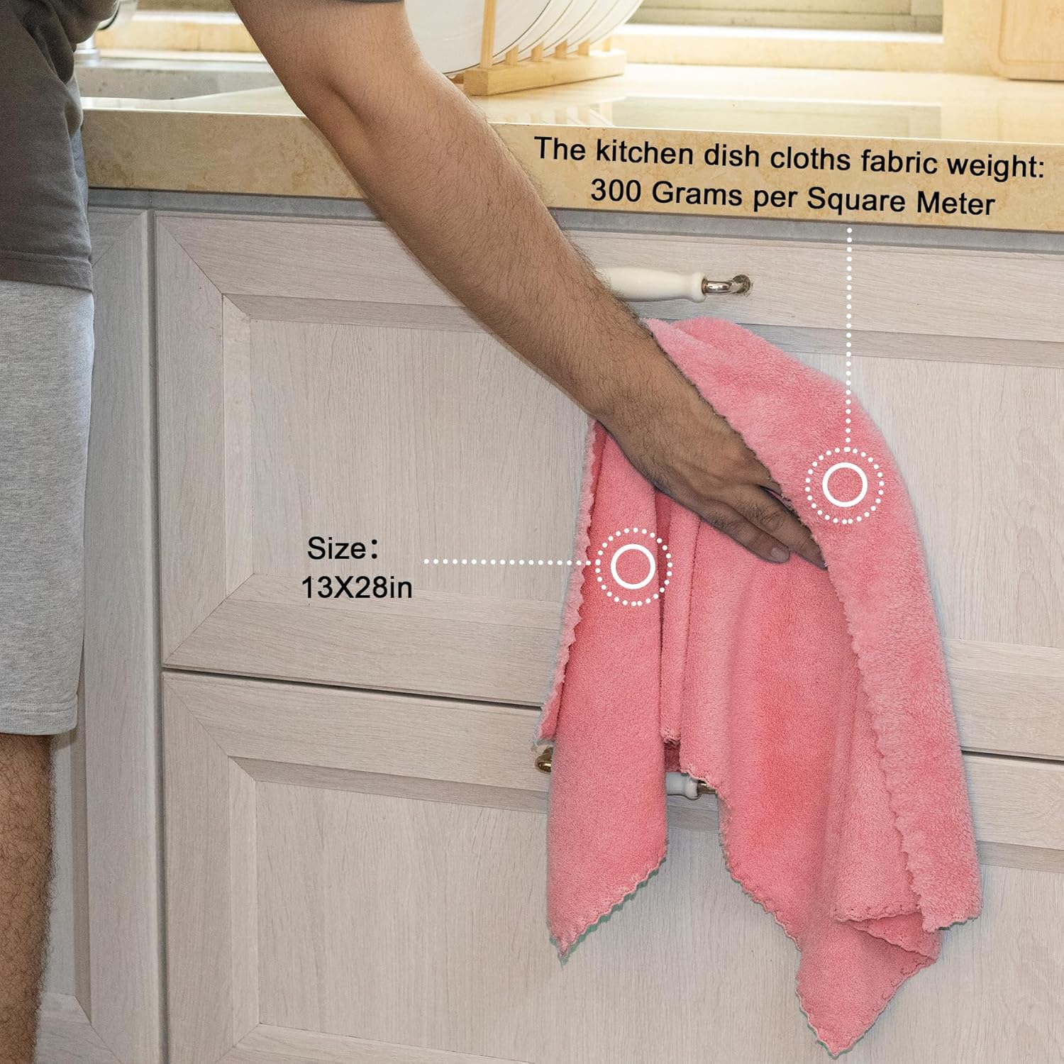 kimteny Kitchen Cloth Dish Towels, 13x28 Inches Premium Dishcloths, Super Absorbent Coral Velvet Microfiber Cleaning Cloths, Fast Drying Rags for Washing Dishes (13x28-12 Pack, Pink)