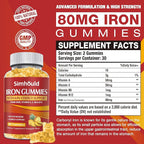 1 Pack Vegan 80MG Iron Supplement Gummies for Women & Men - Vitamin A, C, B for Adults & Kids - Blood Builder & Energy Support for Iron Deficiency, Anemia - 60 Counts Pineapple Flavor Gummies