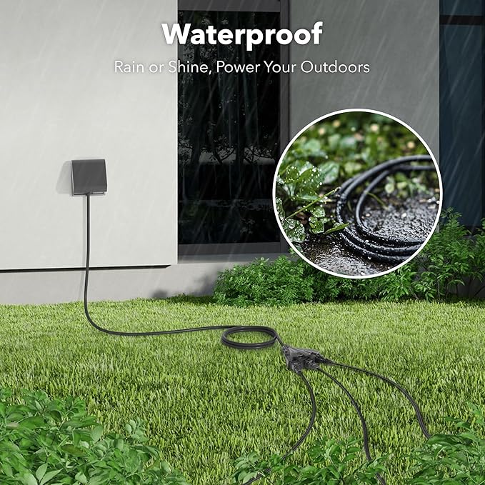 BN-Link's 2 Pack Outdoor Extension Cord Set is Ideal for Holiday Yard Decorations and Garden Equipment. with Three outlets You can Plug in Loads up to a Total of 13amps/1625watts. (Black, 10ft)