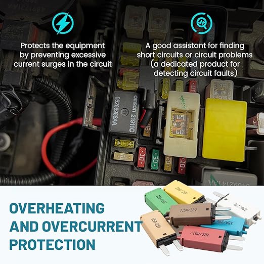 NuIth Manual Reset 5-30A Mini Fuse Circuit Breakers, E73 Low Profile ATM Circuit Breaker Blade Fuse DC 28V Resettable Standard Blade Fuses for Car Truck RV Marine (7PCS 5A-30A)