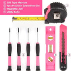 CARTMAN 52 Piece Tool Set Hand Tool Set with Easy Carrying Round Pouch - Perfect for DIY Pink