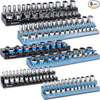 Magnetic Socket Organizer - 6-Piece Tool Storage for SAE & Metric Drive Sockets - Clear Size Markings, Deep Slots, Powerful Magnet - Holds 143 Pieces - (Sockets Not Included)