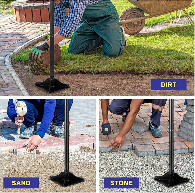 48 Inch Handle Steel Tamper, 8" x 8" Heavy Duty Garden Tamper Tool, Labour-Saving for Levelling Land, Installing Paving Stones and Repairing Pavements