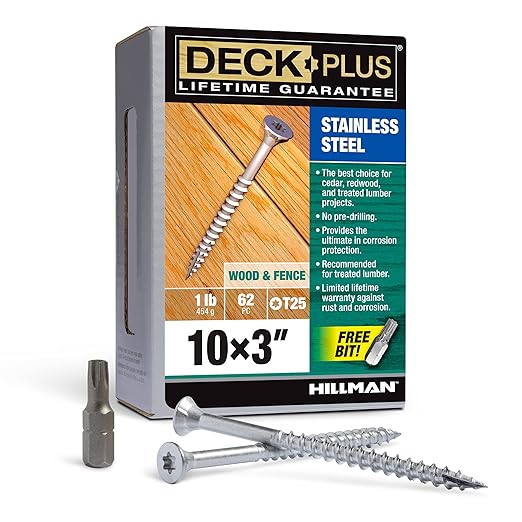 Deck Plus 3 Inch Epoxy Coated Exterior Wood and Fence Screws #10 x 3 Torx/Star Drive Included Coarse Thread, Outdoor Rust Resistant Decking Screw, Silver, 1lb Box, 62 Pieces | 48466