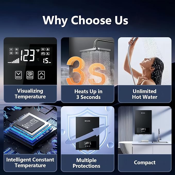 Electric Tankless Water Heater SIVUATEK 14kW, 240V - On-Demand Hot Water for Whole House - ETL Certified, Self Modulating - Compact Design for Easy Installation - for 2 Point of Use Hot Water