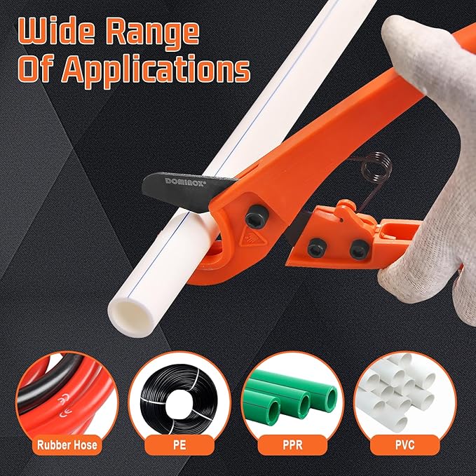 DOMINOX PVC Pipe Cutter with Sharp Blade, Cuts up to 32mm O.D, Ratchet PVC Cutter Tool with SK5 Blade and Plastic Handle, Hose Cutter with 1/8"-1" Cutting Capacity for PEX, PPR, PE, PP