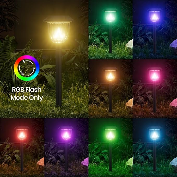 AOSEA 4 Pack Solar Pathway Lights Outdoor Waterproof - RGB Flash Mode Only Solar Lights for Outside, IP65 Rated, 12H Bright Landscape Lighting, Durable Plastic - Perfect for Garden & Walkway