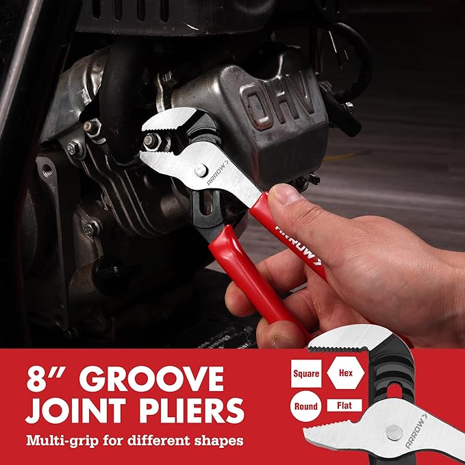 ARROW 3PCS Pliers Set, 6" Needle Nose Pliers, 6" Slip Joint, 8" Groove Joint with Non-slip Handle, Premium Carbon Steel, for Daily Repair & Home Maintenance