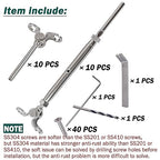 T316-Stainless Steel Adjustable Angle 1/8" Cable Railing Kit/Hardware for Wood Post，Marine Grade (10 Pack)