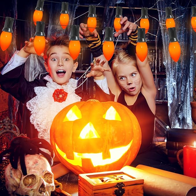25 Pack C9 Incandescent Light Bulbs, C9 Ceramic Orange Replacement Bulb for Halloween Christmas String Lights, C9/E17 Candelabra Base, 7 Watt