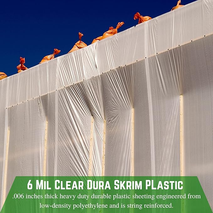 Farm Plastic Supply - Dura Skrim String Reinforced Clear Plastic Sheeting - 6 Mil - (20' x 200') - Reinforced Poly Film Tear Resistant, Weatherproof, Vapor Barrier Polyethylene Roll for Construction