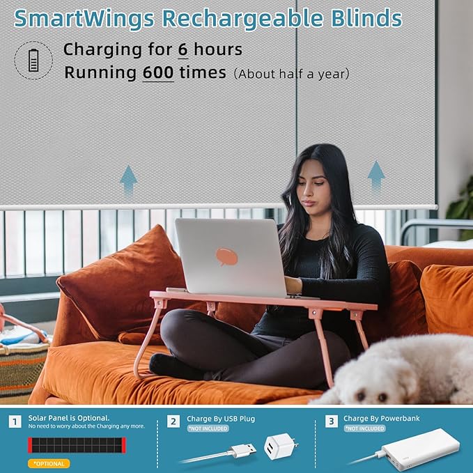 SmartWings Motorized Smart Blinds with Remote, Automatic Blackout Roller Shade Work with Alexa Homekit Thread Google Z-Wave, Electric Blind for Window, Custom Width Up to 110" W,Vinyl Light Grey
