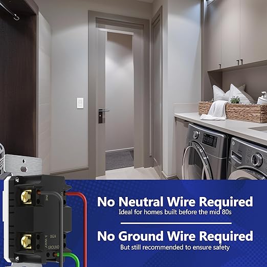 LIDER Motion Sensor Dimmer Switch for Dimmable 200W LED/CFL Lights, 3-Way, 120 V, Modern Upgrade, No Neutral Required, No Ground Required, UL Listed, Wall Plate Included, White, 2 Pack