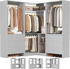 Aheaplus Closet System with 6 Drawers, 4 Hanging Rods & Corner Tower, Corner Closet System with Hanging,80.9" L-Shaped Walk-In Wardrobe Organizer, 2000+ lbs Capacity, Set of 3, Grey
