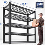 REIBII 3010LBS Storage Shelves 72" H Garage Shelving Heavy Duty Metal Shelving 5 Tier Adjustable Metal Shelves for Storage for Kitchen Pantry Warehouse Basement 72" H x 35.5" W x 16" D, Black