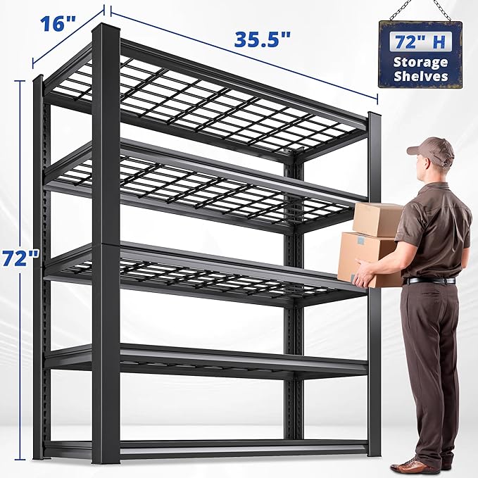 REIBII 3010LBS Storage Shelves 72" H Garage Shelving Heavy Duty Metal Shelving 5 Tier Adjustable Metal Shelves for Storage for Kitchen Pantry Warehouse Basement 72" H x 35.5" W x 16" D, 4 Pack