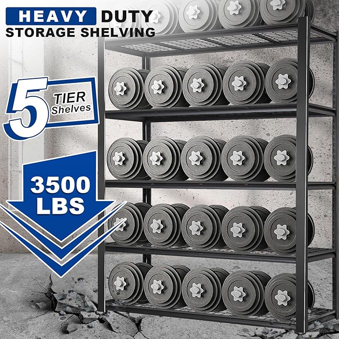 BILT HARD 3500 LBS 60" W x 18" D Garage Shelving, 72" H Heavy Duty Storage Shelves, Metal Wire Utility Shelving Units with Adjustable Shelf, Ideal for Garage, Black