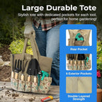 Scuddles 9-Piece Garden Tool Set – Heavy Duty Stainless Steel Gardening Tools with Non-Slip Rubber Grip Handles, Weed Puller Tool, Garden Gloves with Fingertip Claws, and Reinforced Storage Tote Bag