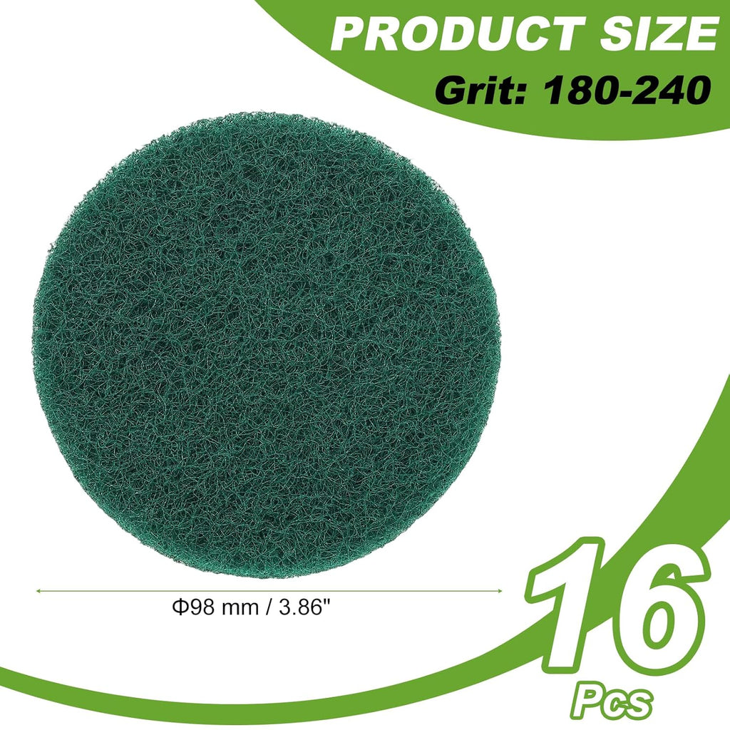 Power Scrub Pads, Scrubbing Pads 180 Grits Scouring Discs - Fitting for (Home Kitchen Cleaning - Drill Attachment - Scrubber Replacement) 16 Pcs & 4 Inch & Green