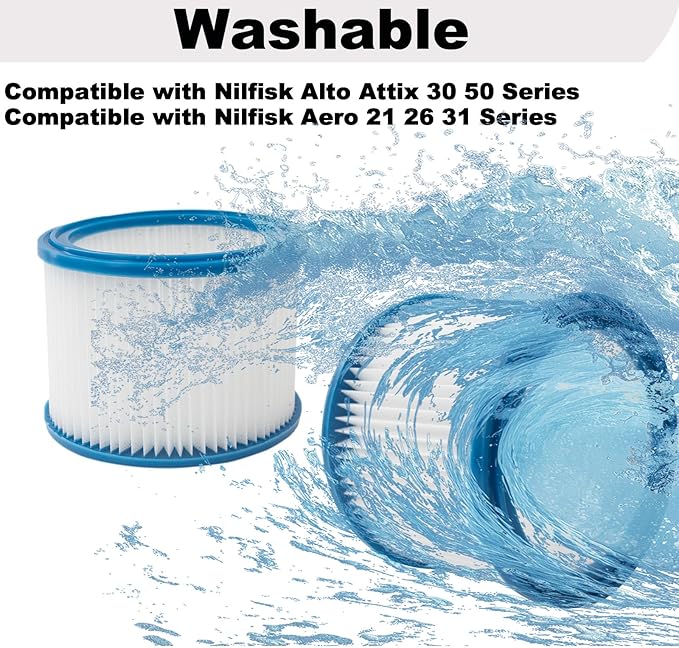 2 PCS Replacement HEPA Filter Compatible with Nilfisk ALTO Attix 30, 50 & Aero 21, 26, 31 Wet Dry Vacuum Cleaner