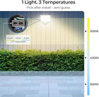 CINOTON 55W LED Flood Light 3CCT (3000K/4000K/5000K), 7700LM Dusk-to-Dawn Photocell Outdoor Security Lighting, 120V IP65 Aluminum Wall Pack for Porch/Barn, 180° Knuckle Mount, 2 Modes, ETL, 4 Pack