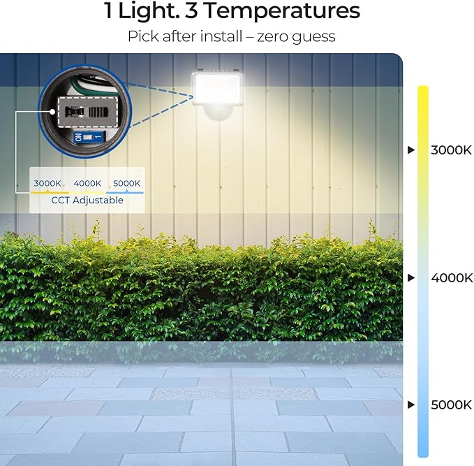 CINOTON 55W LED Flood Light 3CCT (3000K/4000K/5000K), 7700LM Dusk-to-Dawn Photocell Outdoor Security Lighting, 120V IP65 Aluminum Wall Pack for Porch/Barn, 180° Knuckle Mount, 2 Modes, ETL, 1 Pack