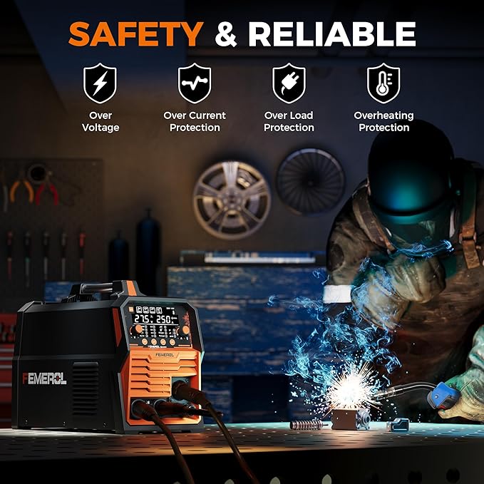 250A MIG Welder,6 in 1 Gas MIG/Gasless Flux Core/Stick/Lift TIG/Spot Welding/Spool Gun Compatible Aluminum Welding Machine Large LED Display 110V/220V Multi Process Welder