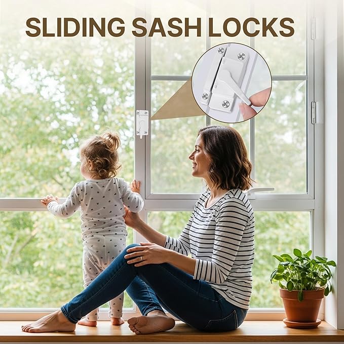 4 Pack Window Locks, Window Sash Lock for Single-Hung and Double-Hung Windows, White cam sash Lock for Vertical and Horizontal Sliding Windows