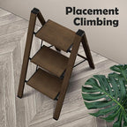 Taranta 3 Step Ladder,Aluminum Lightweight Folding 3 Step Stool with Anti-Slip Wide Pedal,330lbs Capacity Step Ladder for Household,Kitchen,Office - Walnut