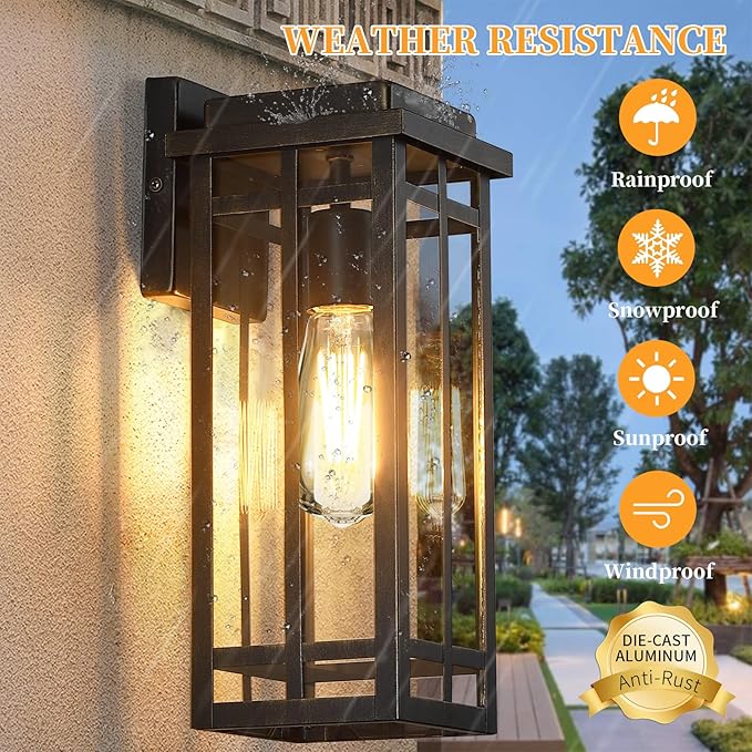 13.8'' Outdoor Wall Light Fixtures 2 Packs, Porch Lights Outdoor Lighting for House, Exterior Lighting Fixtures Wall Lantern, Waterproof Modern Outside Sconce for Garage, Oil-Rubbed Bronze (No sensor)