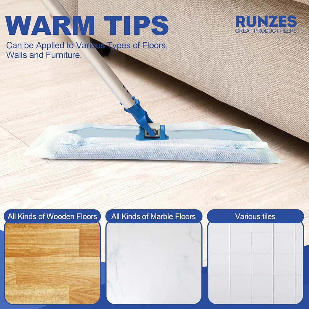 Runzes Dry Sweeping Refills 160Count Mop Pads Duster Cloths White Disposable Cleaning Cloths to Clean Dust,Hair,Dirt